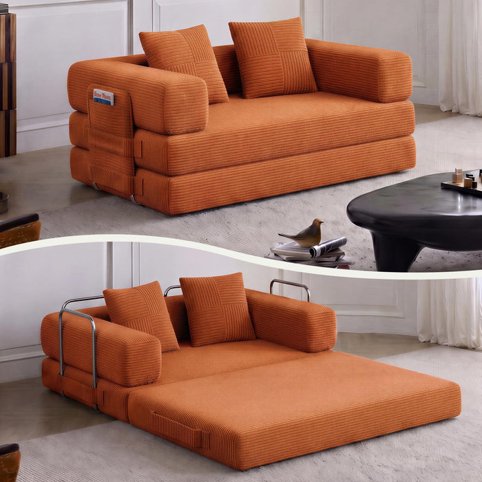 61" Convertible Futon Sofa Bed, Boneless Couch for Living Room