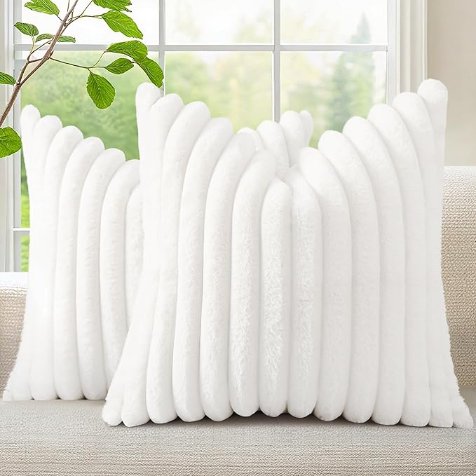 decorUhome Summer Cozy Faux Fur Throw Pillow Covers 26x26 Set of 2 Decorative by decorUhome