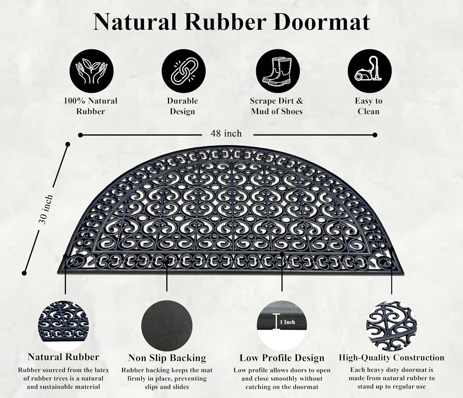 A1 Home Collections 18-LB Heavy Duty Rubber Doormat 30"×48" - Won't Blow Away | Outside Front Door Mat, Mud Dirt Scraper, Non-Slip Drainage Mat for Entryway Patio Garage, All-Weather, 100% Rubber Mats