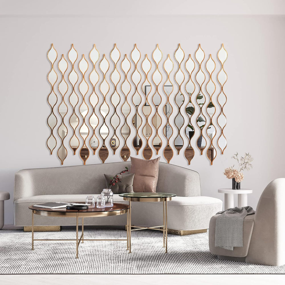 Teardrop Mirror Wall Decor Set of 5, Gold Foil Iron Wall Mirrors, 57.5 x 5.3 ...