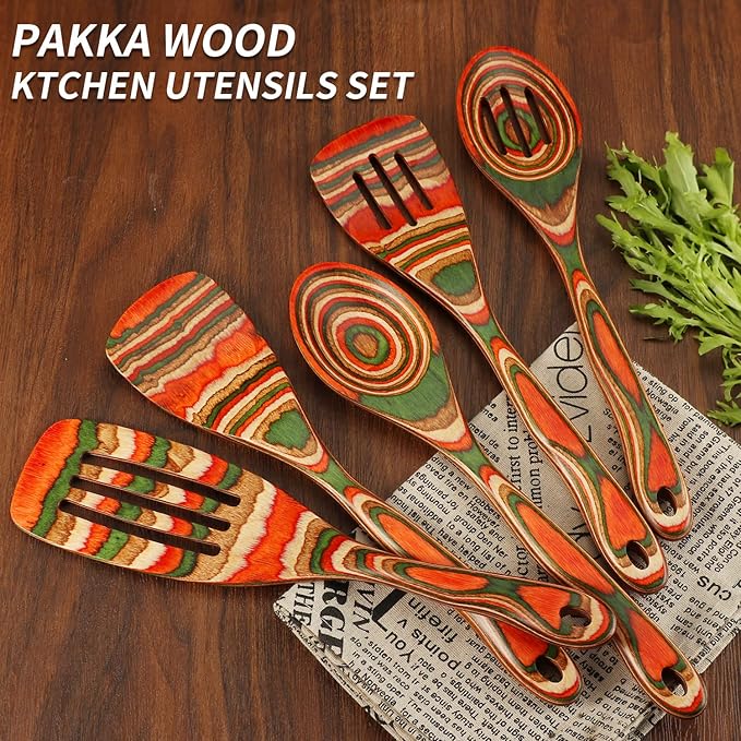 Wooden Spoons for Cooking, WOSPONFAN Kitchen Utensils Set, Pakkawood Kitchen - Image 6