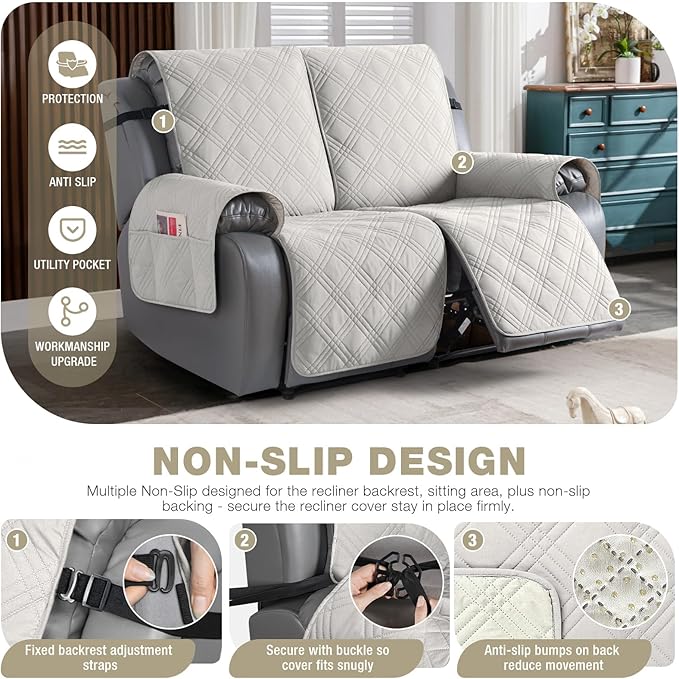 TAOCOCO 100% Waterproof Oversized Loveseat Recliner Cover, Non Slip Split Couch - Image 5