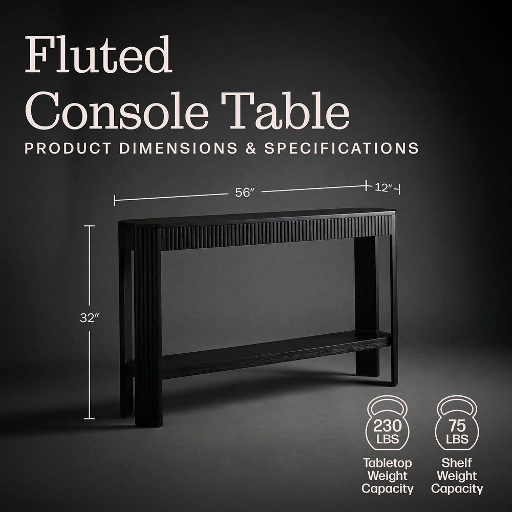 Alaterre Furniture Fluted Solid Wood Console Table, Black, 56”x12”x32” | Mode...