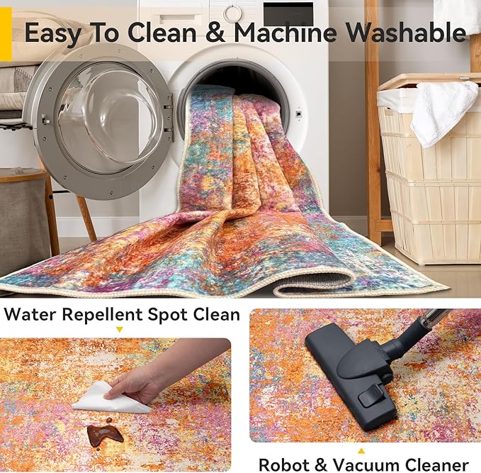 Washable Area Rugs Square 8ft Non-Slip Modern Abstract Soft - Image 5