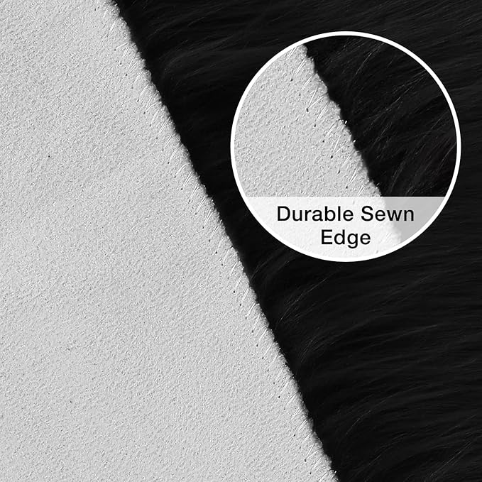 duduta Black Faux Sheepskin Fur Throw Rug 2x3 ft, Fluffy Shag Chair Cover Small - Image 4