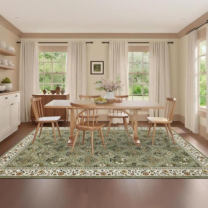 6x9 Machine Washable Area Rugs for Living Room Floral Stain Resistant Soft - Image 3