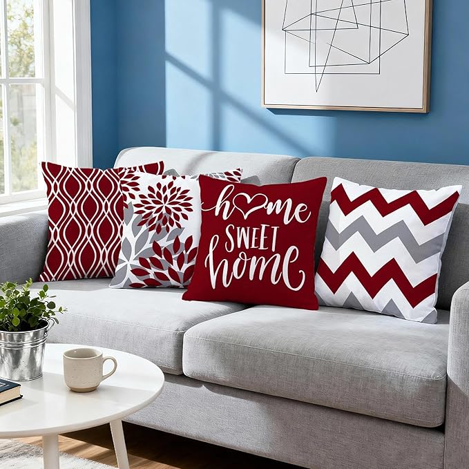 Hexagram Geometric Burgundy Pillow Covers 16x16 Set of 4, Decorative Outdoor - Image 7