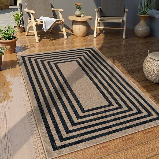 Lahome Enfys Modern Geometric Easy Jute Outdoor Rug, 3x5 Black Washable Kitchen - Image 6