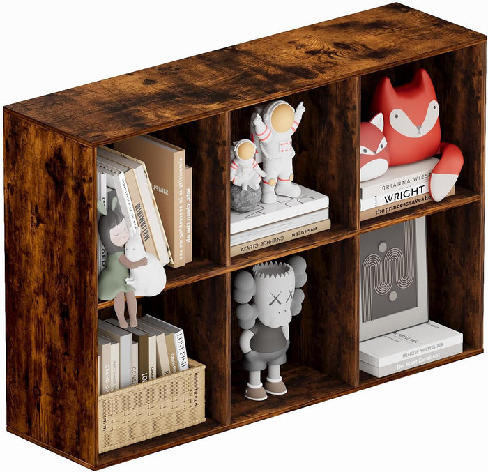 Book Shelf, Wooden Cube Storage Organizer with 11" Open Cubes, Stackable Bookcase for Room Divider Storage, 2 Tier Bookshelf for Living Room, Bedroom, Office (Indonesian Antique Oak, 6-Cube)