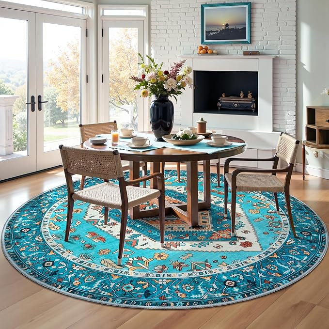 SERISSA Boho Round Area Rug, 5ft Washable Non-Slip Circle Rug, Ultra Soft - Image 2