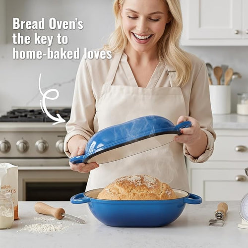 2 QT Oval Dutch Oven for Bread Baking, Enamelled Cast Iron Bread Oven for - Image 2