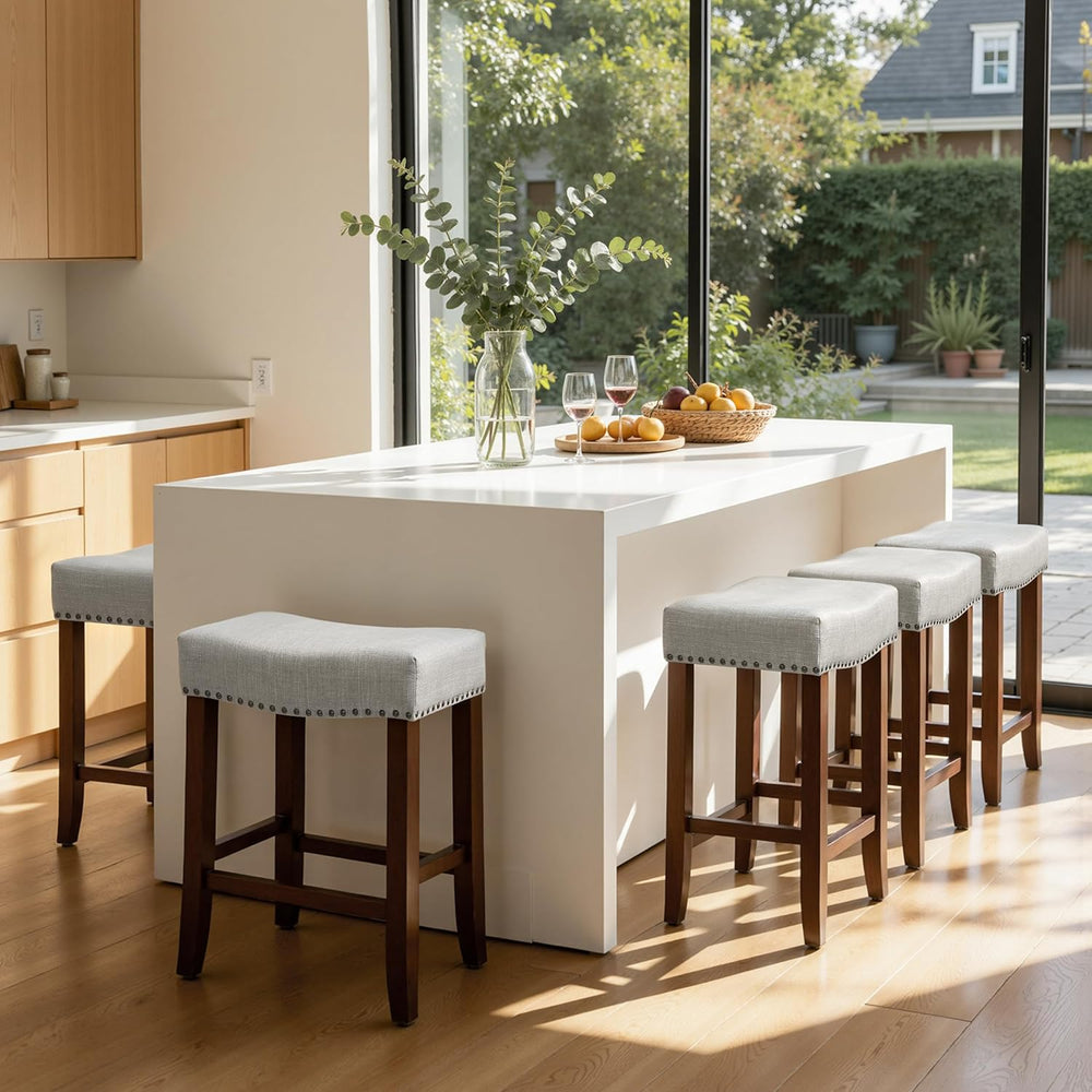 CHUN YI Bar Stools Set of 2, 24 Inch Counter Height Saddle Stools with Nailhe...