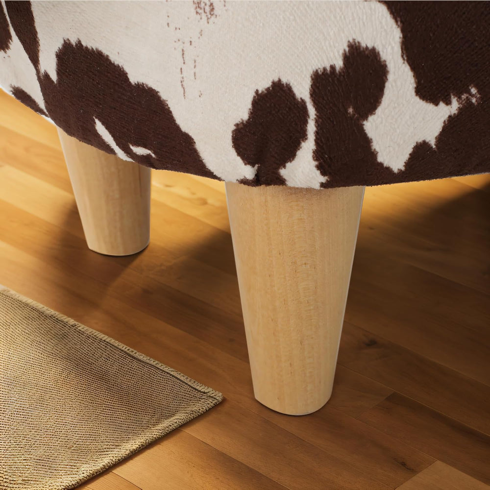 Modern Footstool, Cow-Shaped Ottoman with Birch Legs Cute Velvet Foot Rest fo...
