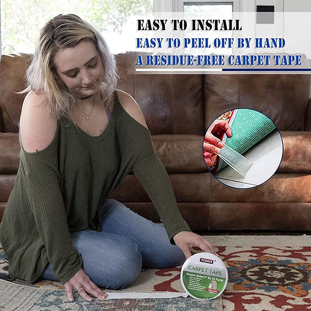 YYXLIFE 2-Sided Carpet Tape, Removable Multi-Purpose Heavy Duty, for Hardwood & Outdoor Rugs, 2" x20/30YD