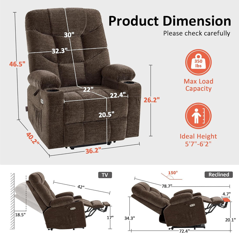 MCombo Power Lift Recliner Chair for Elderly, Fabric 7283 (Brown, Large) | Ex...