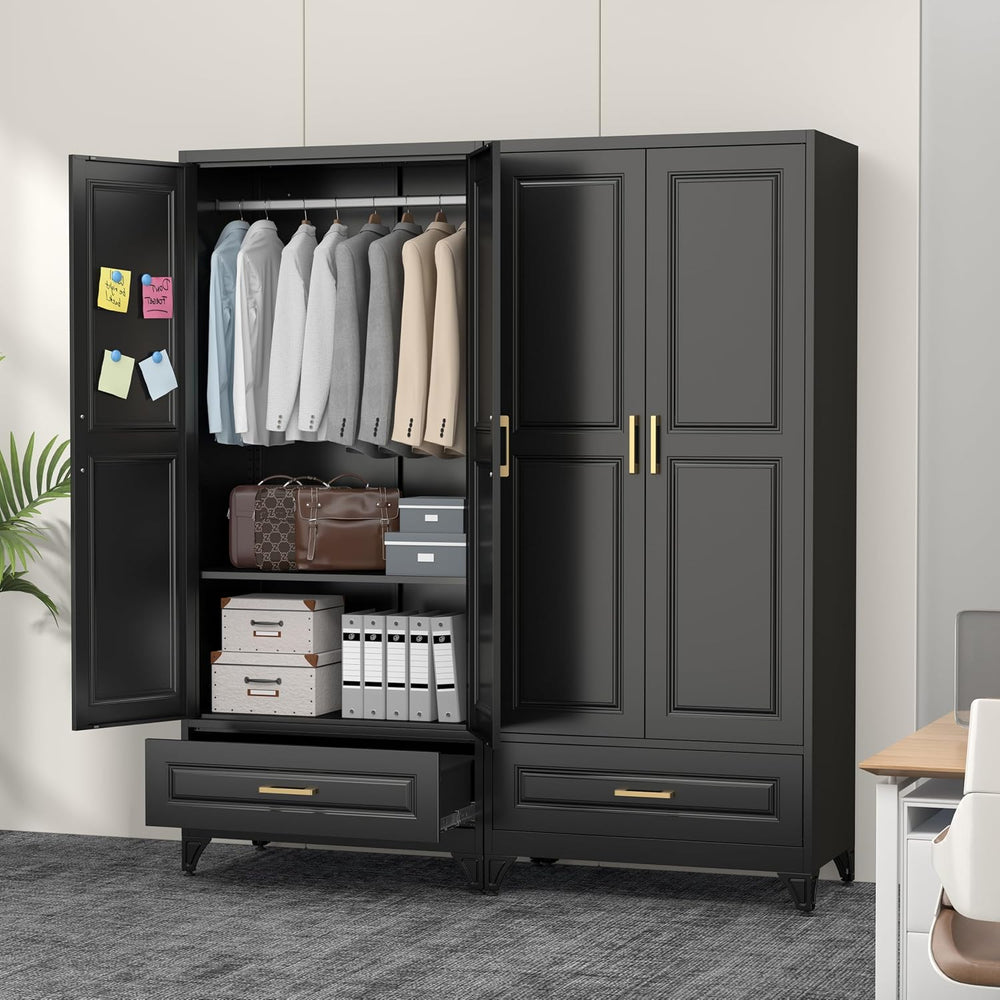 Polup 71" Black Metal Armoire Wardrobe Closet with Doors and 1 Drawer