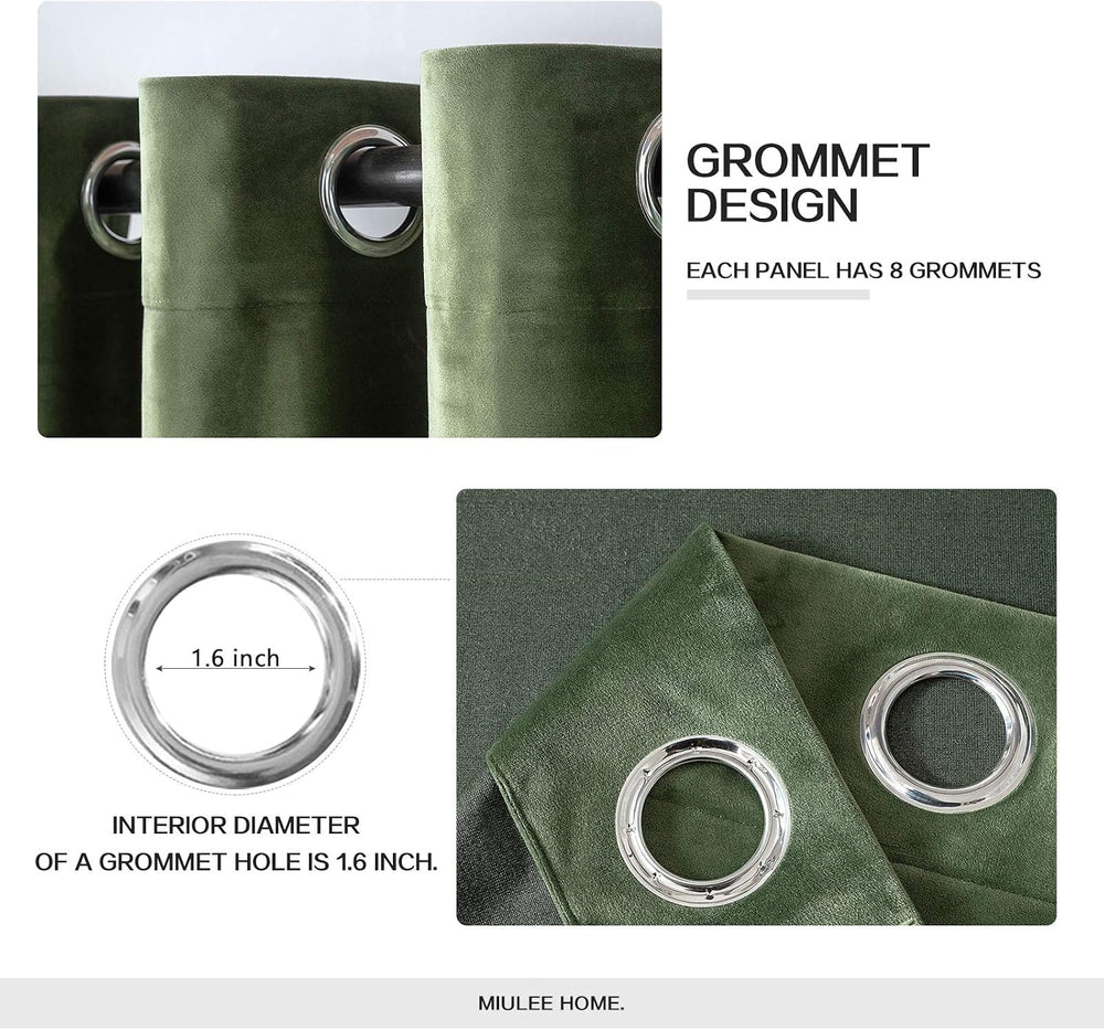 MIULEE Velvet Blackout Curtains Olive Green 52 x 84 Inch Length 2 Panels