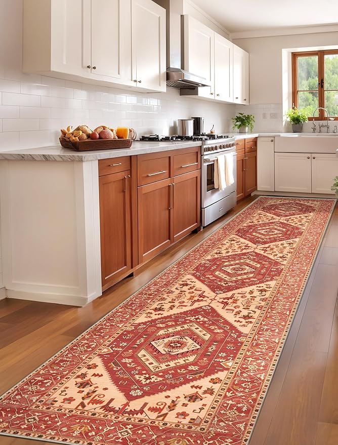 SERISSA Runner Rug for Hallways, Extra Long Boho Rug Ultra Soft Vintage Red - Image 2