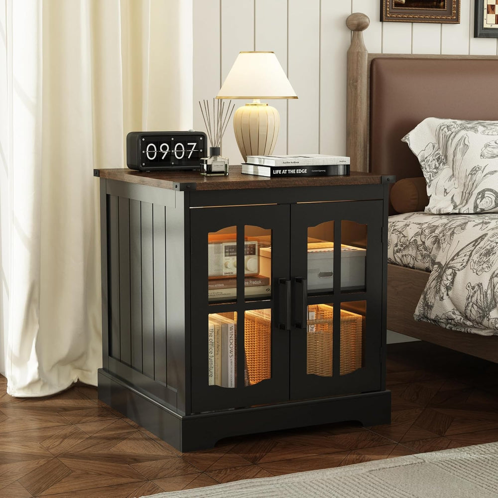 ChooChoo Farmhouse End Table Set of 2, 24" Large Sofa Side Table with Ch...
