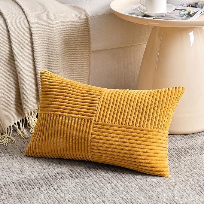 Fancy Homi 2 Packs Gold Yellow Lumbar Decorative Throw Pillow Covers 20x28 Inch - Image 2