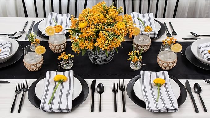 Solino Home Linen Black Table Runner 60 Inches - Classic Hemstitch, 100% Pure...