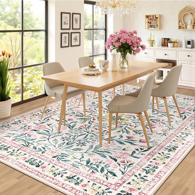 8x10 Area Rugs for Living Room: Floral Washable Rug Vintage Large Soft Boho - Image 4