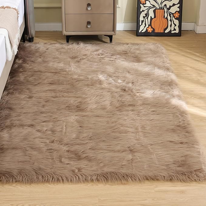 ORINOVA Beige Furry Washable Faux Sheepskin Fur Rug - Image 3