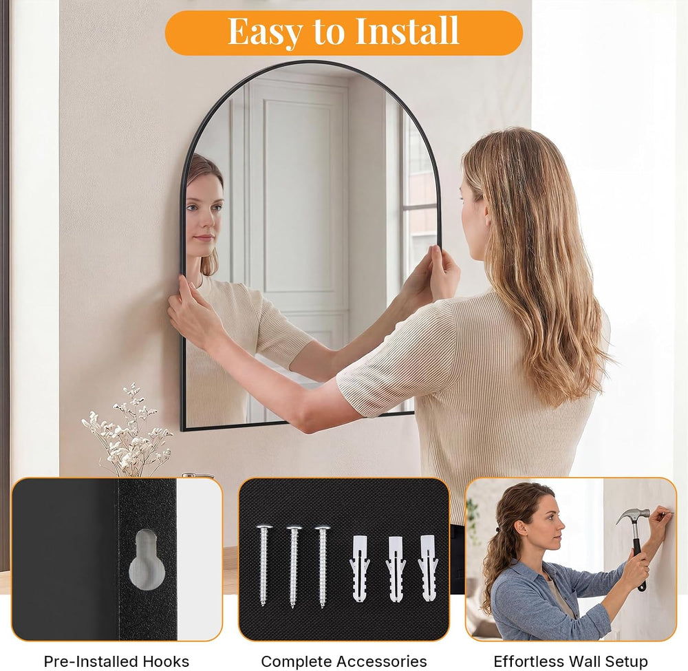 Sweetcrispy 30"x38" Arched Bathroom Mirror, Bathroom Mirrors for Ov...