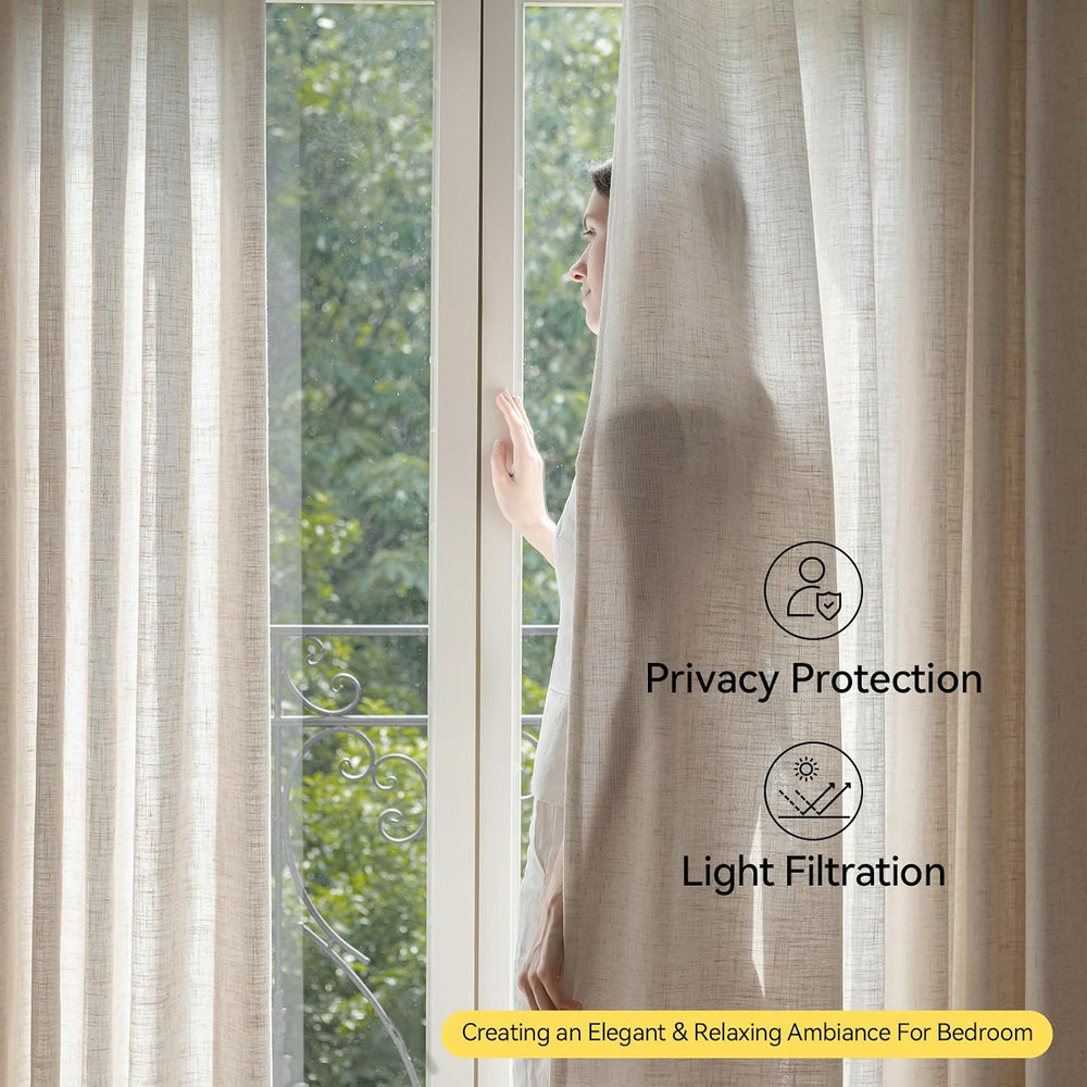 Liz Sheer Pinch Pleated Linen Curtains 90 Inches Long - Light Filtering Pleat...