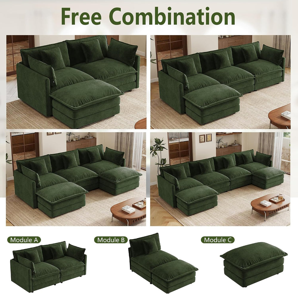 137” Oversized Cloud Sectional Sofa Couches for Living Room, Green