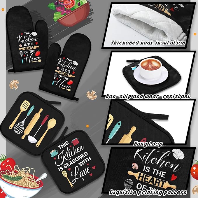 12 Pcs Farmhouse Kitchen Decoration Set 4 Funny Quote Black Kitchen Towels 4 - Image 5