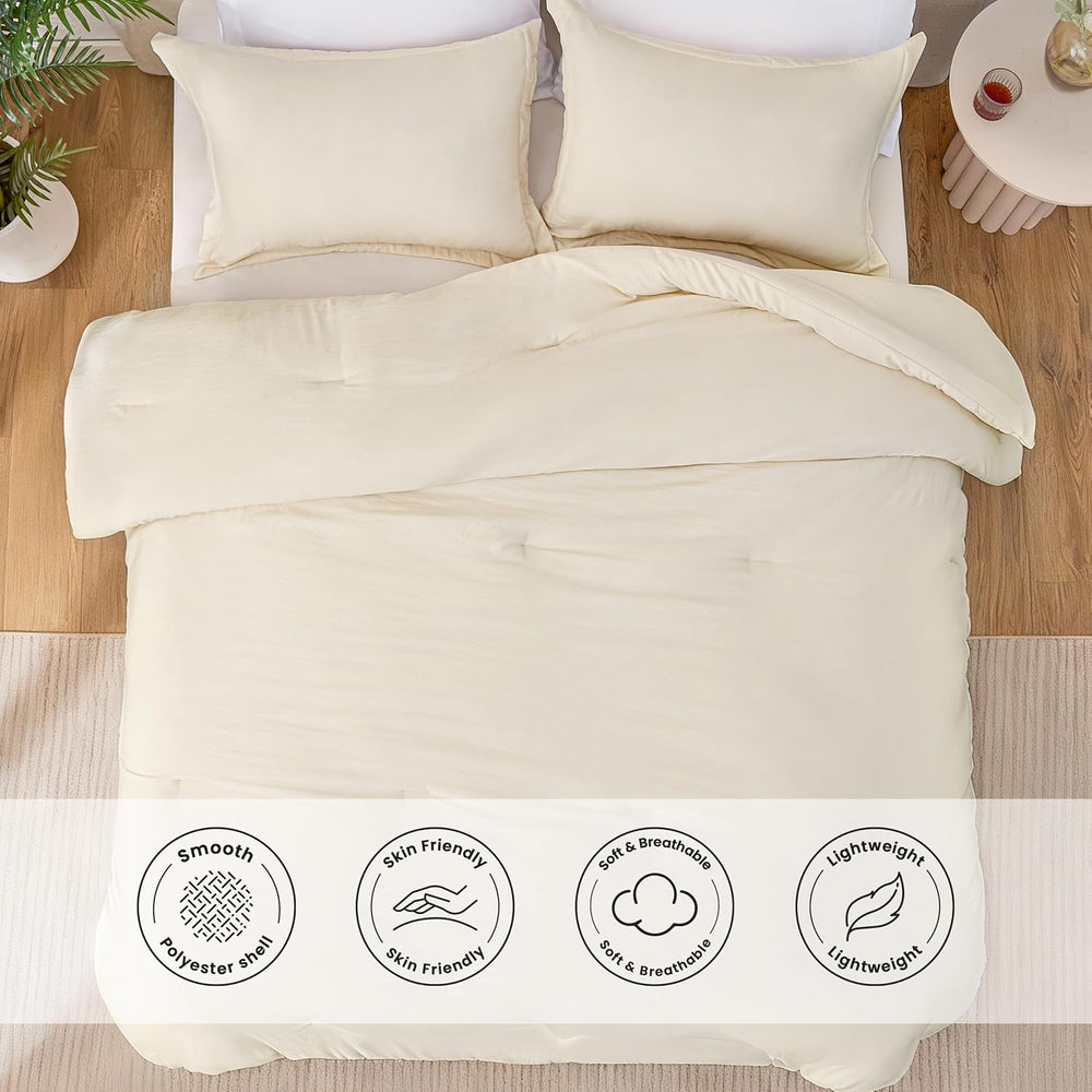 Love's cabin Beige Full Comforter Set, 3-Piece Prewashed Bed Set