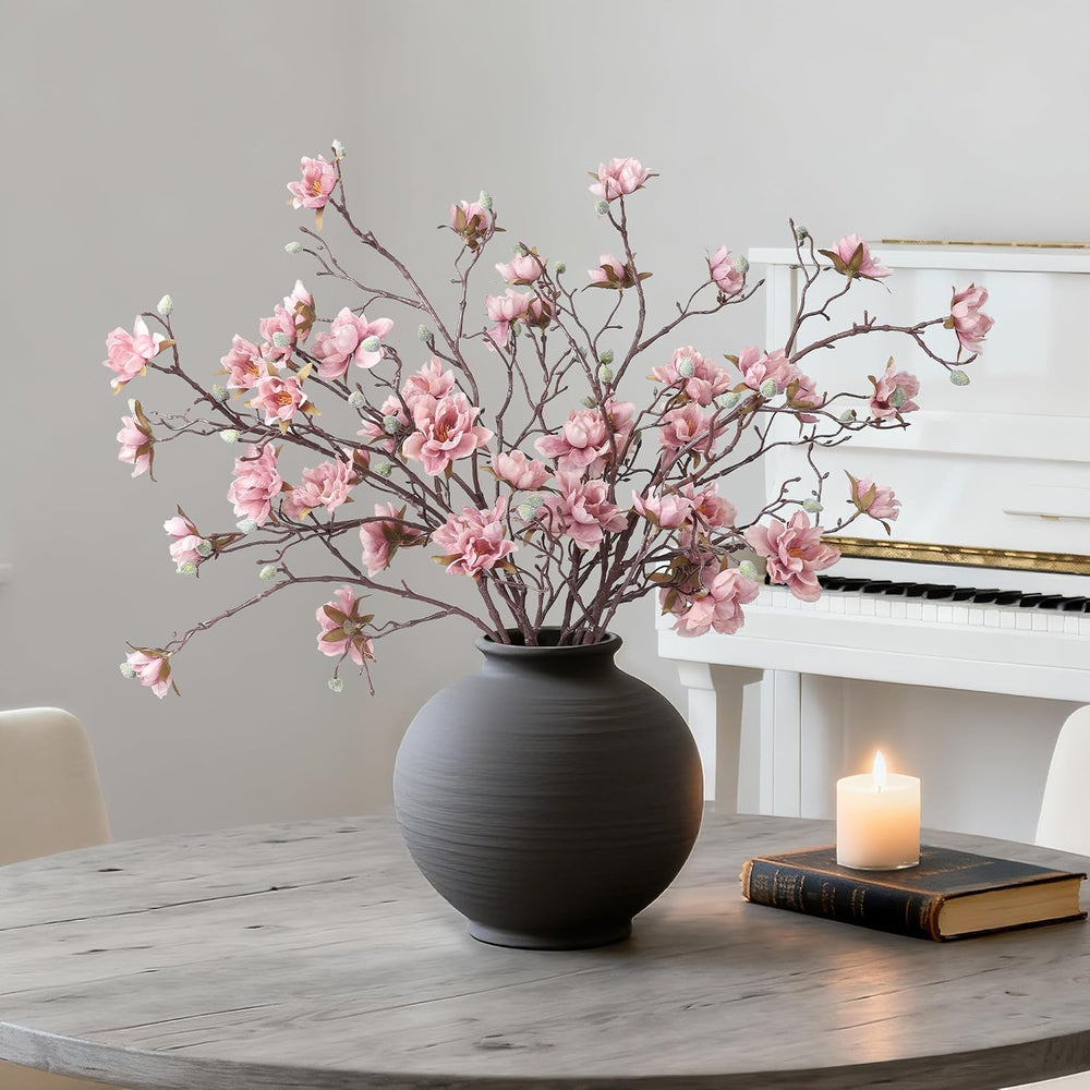 HyeFlora 3PCS Artificial Magnolia Flowers Stems for Spring Decoration, Faux P...