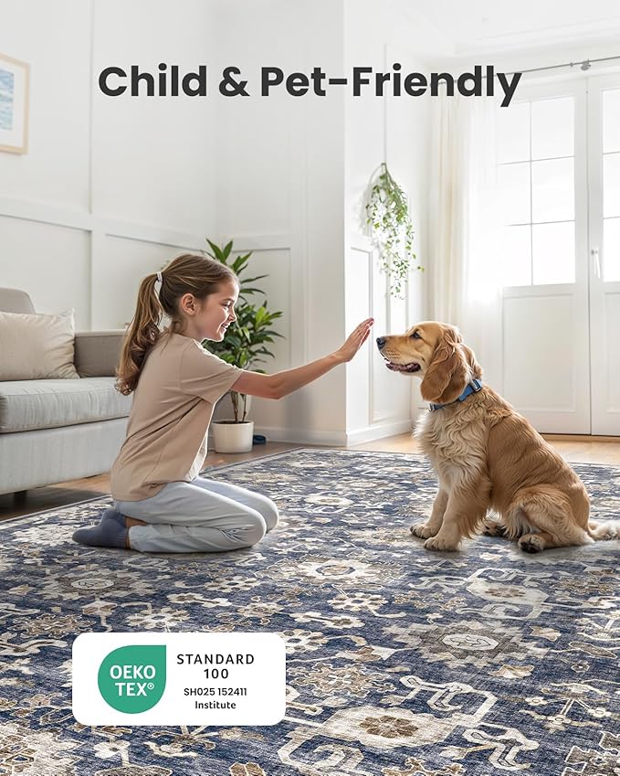 AMADA HOMEFURNISHING 9x12 Washable Area Rug, Low-Profile Large Area Rug - Image 4