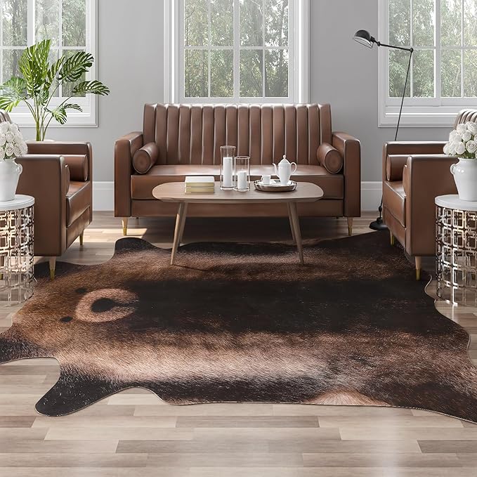 AROGAN Premium Bear Print Rug 6.2x7 Feet, Machine Washable Faux Fur Rug - Image 3