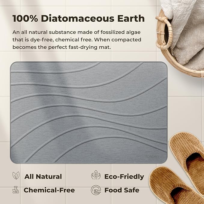 TOSORO - Stone Bath Mat Diatomaceous Earth Shower Mat Non-Slip Super Absorbent - Image 5