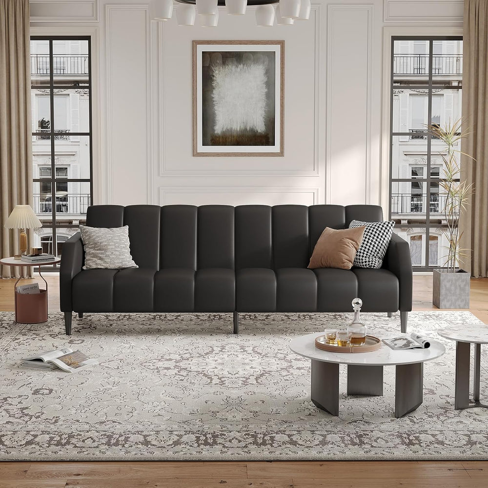 Fadware Faux Leather Couch, Convertible Futon Sofa Bed with Adjustable Backre...