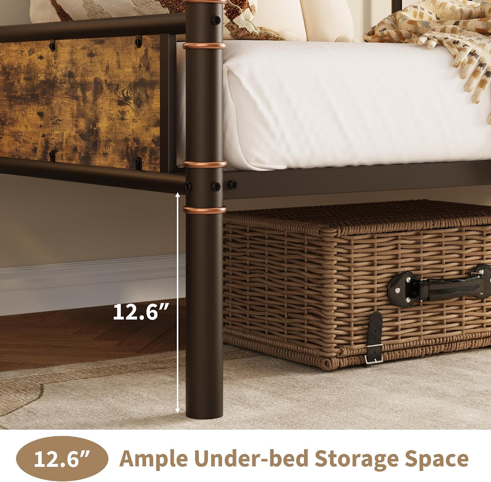 IDEALHOUSE Twin Daybed with Classic Headboard,Metal Twin Bed Frame,Brown