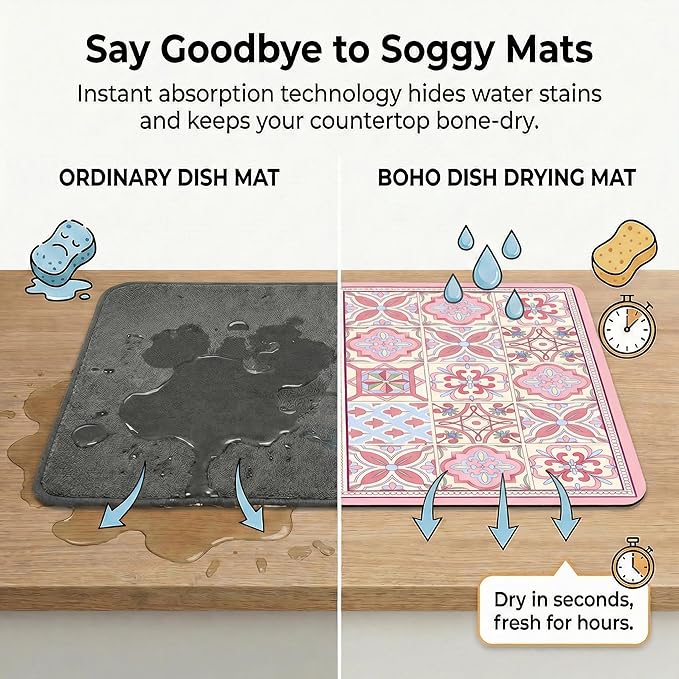 Boho Dish Drying Mat for Kitchen Counter - Image 4