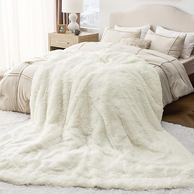 Bedsure GentleSoft Fluffy Cream King Size Blanket - Image 7