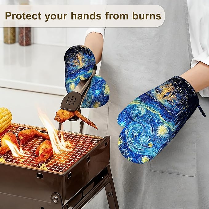 Starry Night Oven Mitts and Pot Holders Set of 4, Heat Resistant Non Slip - Image 6