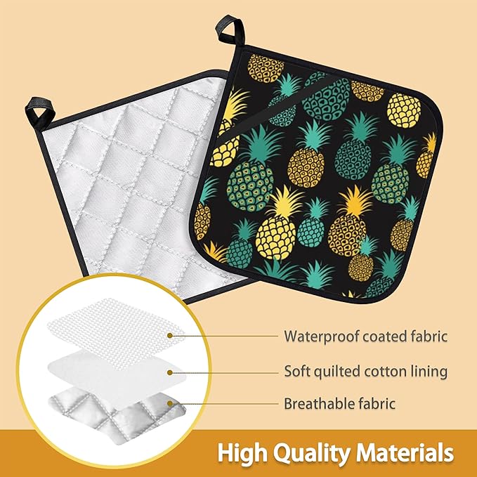 Tropical Pineapples Pot Holder Set of 2, Heat Resistant Potholders Oven Hot Pads - Image 3