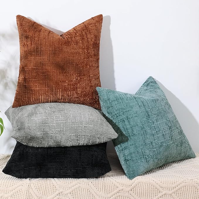 decorUhome Black Chenille Euro Sham Throw Pillow Covers 22x22 Set of 2 Textured - Image 9