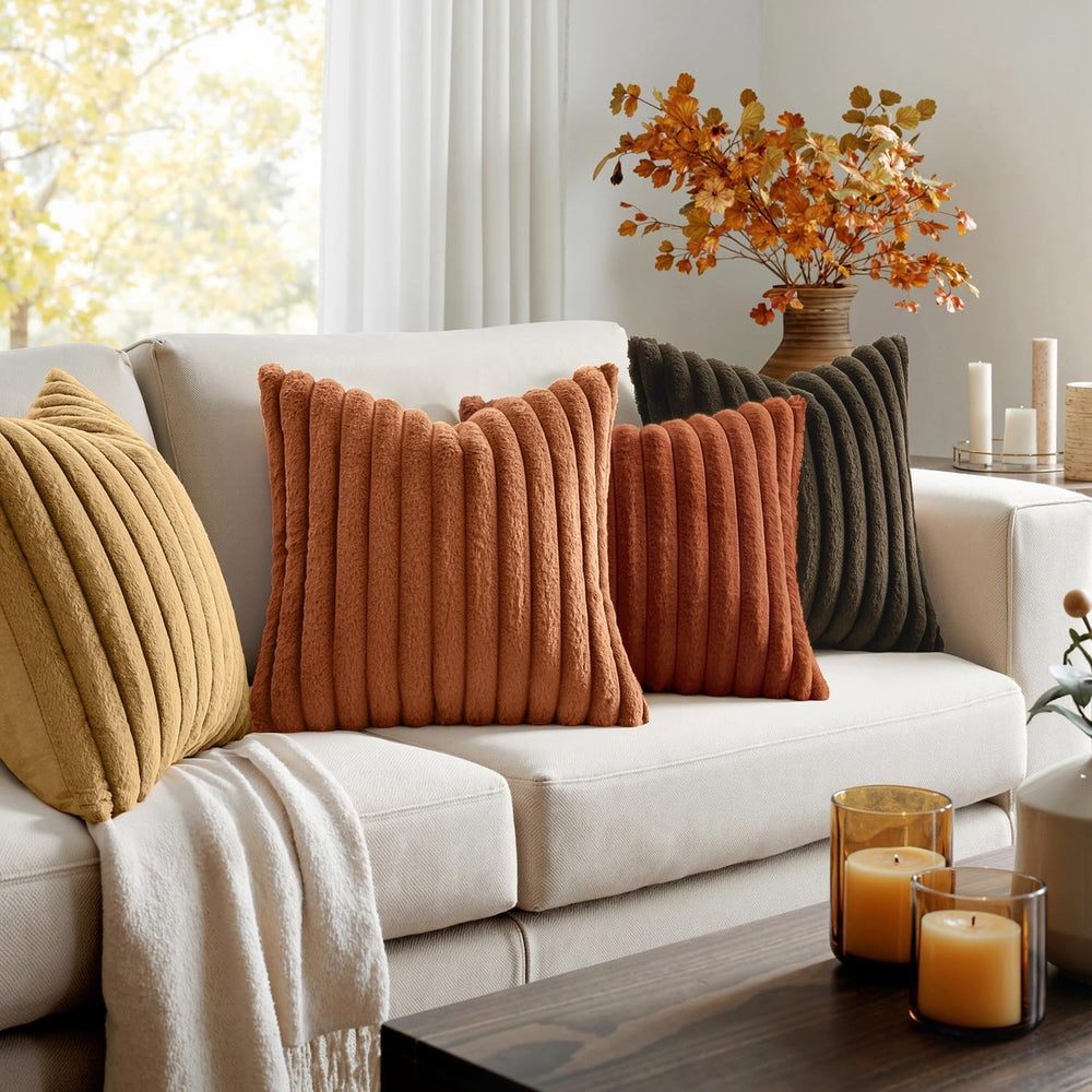 MIULEE Fall Rust Orange Faux Fur Plush Decorative Throw Pillow Covers18x18