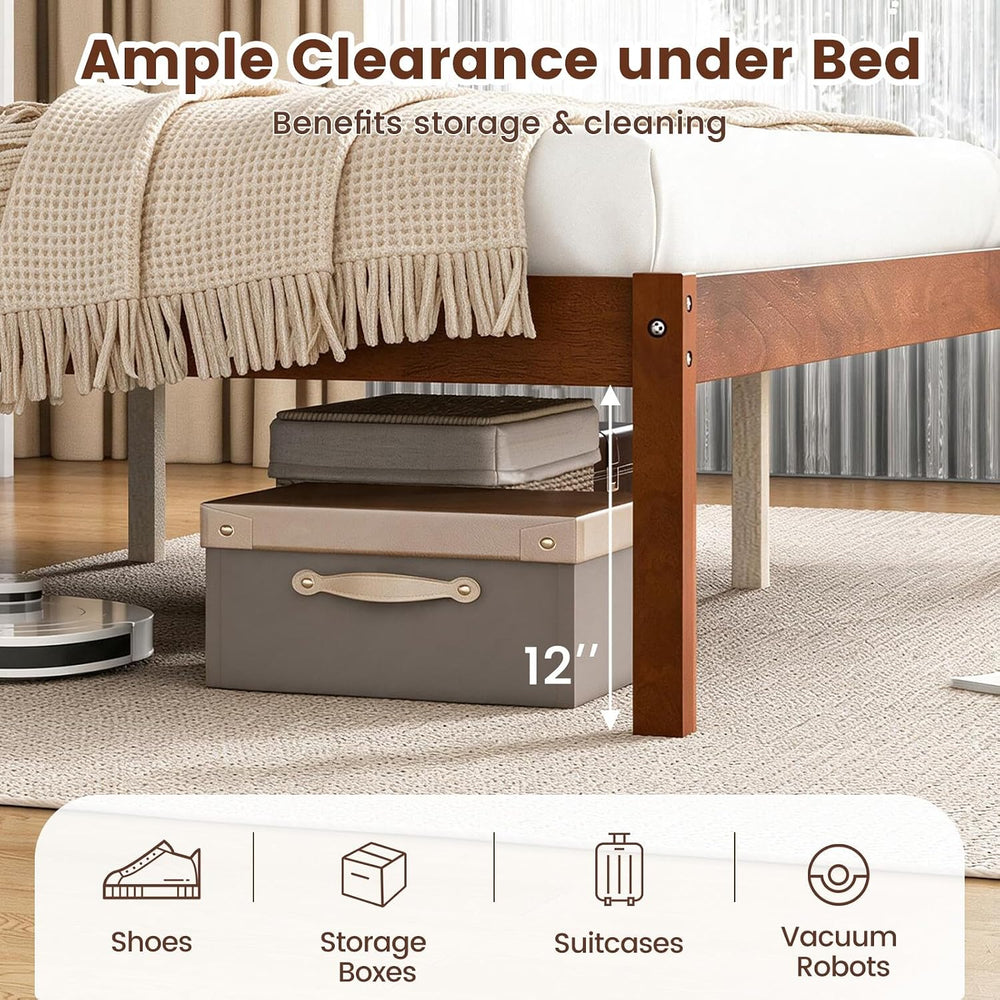 KOMFOTT Full Size Wood Platform Bed Frame with Headboard, Solid Wood Bed Fram...