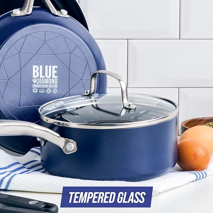 Blue Diamond 8.5” Universal Tempered Glass Lid, Frying Pan Skillet, Oven Safe - Image 2