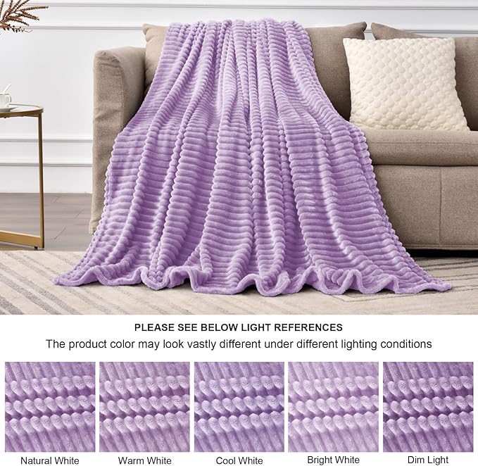 BEDELITE Throw Blanket for Couch, 3D Ribbed Jacquard Soft and Cozy Fleece Throw - Image 7