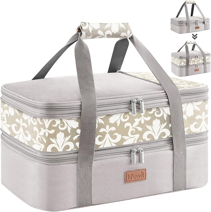 Lifewit Insulated Double Decker Casserole Carrier, Expandable Lasagna Lugger by Lifewit