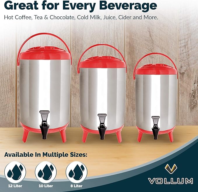 Vollum Stainless Steel Insulated Beverage Dispenser – Insulated Thermal Hot and - Image 5