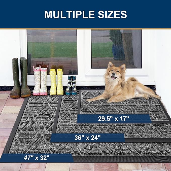Smiry Front Door Mat Outside Entrance, Heavy Duty Sturdy Natural Rubber Doormat - Image 2